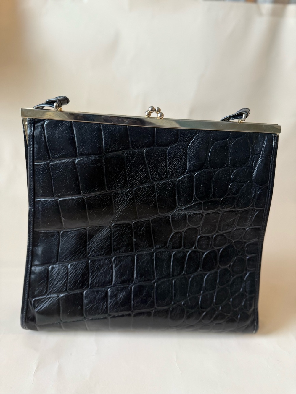Vintage Italian Leather Embossed Top Handle Purse